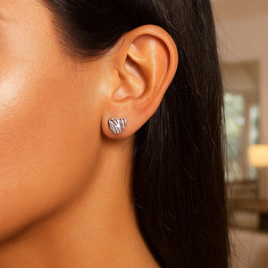 14K White Gold High Polish Scribble Heart Stud Earrings