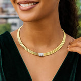 14K Yellow Gold Triple Row Diamond Omega Necklace thumbnail 3