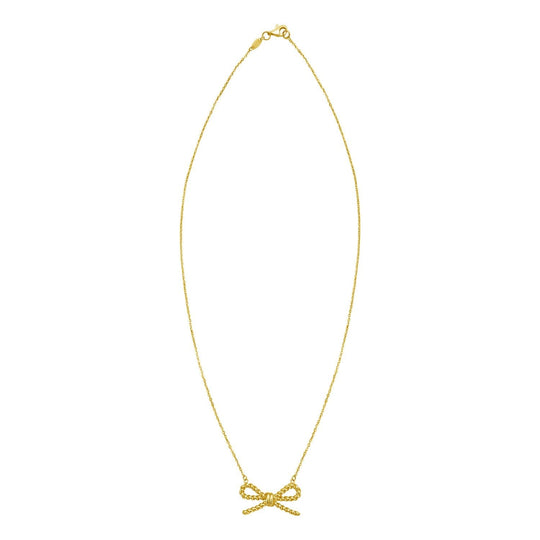 14K yellow gold twisted rope bow necklace with polished chain