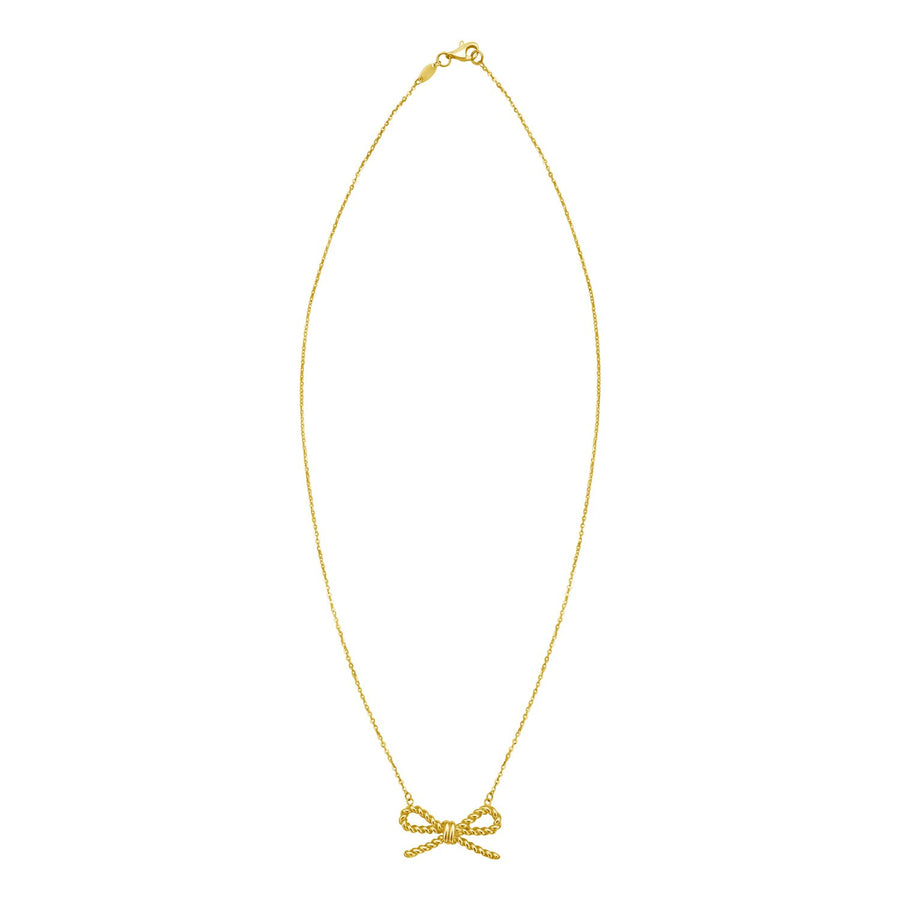 14K Yellow Gold Polished Twisted Rope Bow Necklace