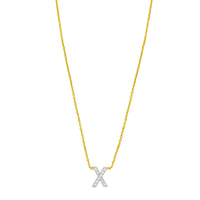 14K Yellow Gold Mini Diamond X Initial Pendant Necklace