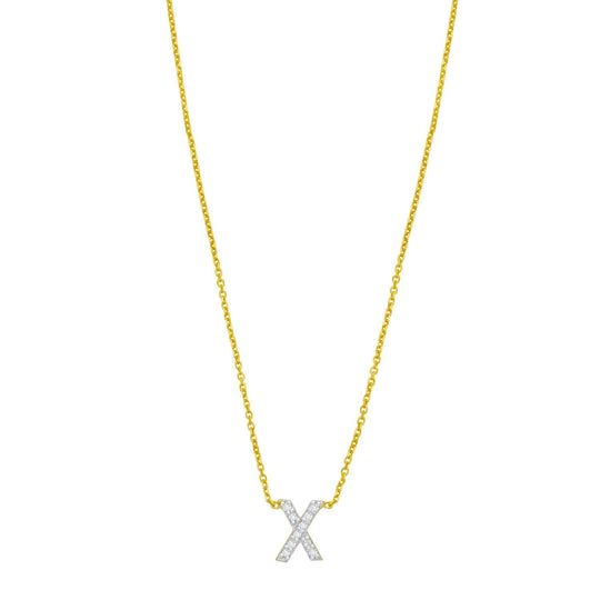 14K Yellow Gold Mini Diamond X Initial Pendant Necklace