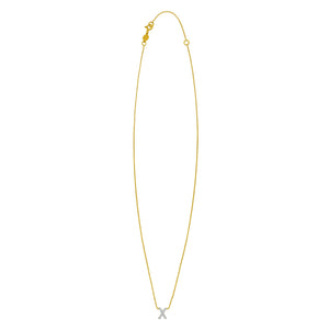 14K Yellow Gold Mini Diamond X Initial Pendant Necklace