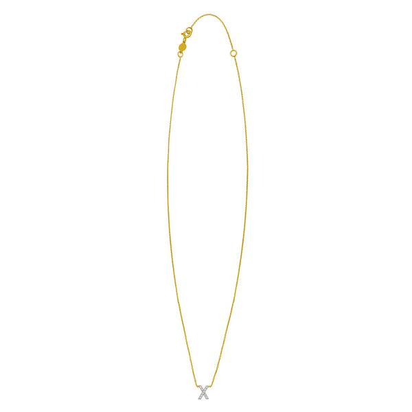 14K Yellow Gold Mini Diamond X Initial Pendant Necklace