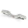 14K white gold curved wedding band with pave-set round diamond stones