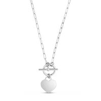 Sterling Silver Rhodium Plated Heart Toggle Necklace