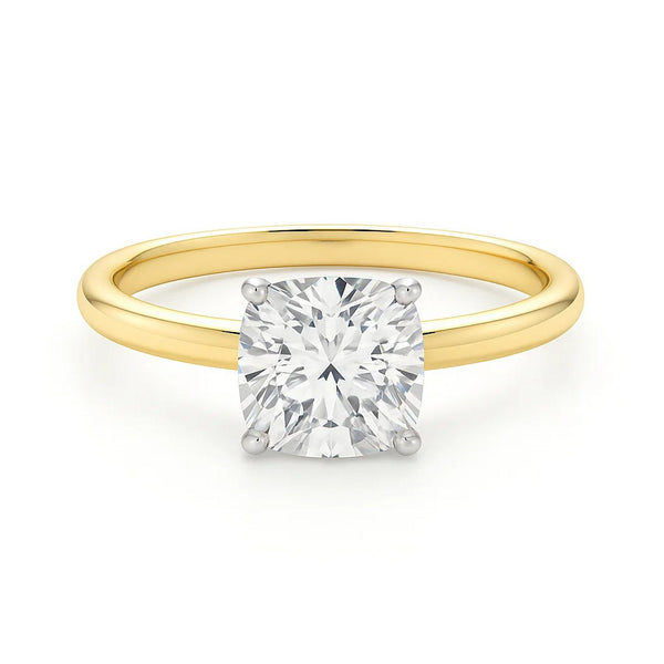 3 Carat Cushion Lab Grown IGI G/VS1 Diamond Solitaire Ring in 14K Yellow Gold