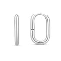 Sterling silver rhodium plated oval hoop earrings with a bright white finish
