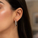 Sterling Silver Rhodium Plated Oval Hoop Earrings thumbnail 2