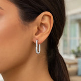 Sterling Silver Rhodium Plated Oval Hoop Earrings thumbnail 3
