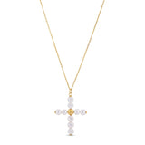 14K yellow gold cross pendant with pear pearl stone thumbnail 1