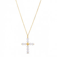 14k Yellow Gold Pearl Cross Pendant
