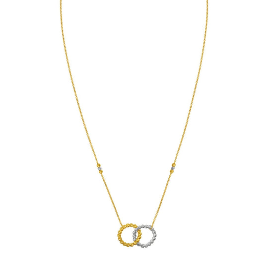14K two-tone gold interlocking circle necklace with yellow and white gold pendant