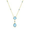 14K yellow gold necklace with pear and cushion blue topaz briolette stones