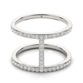 14K white gold dual band bridge ring with round pave diamond stones