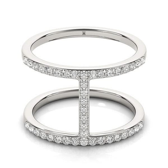 14K white gold dual band bridge ring with round pave diamond stones