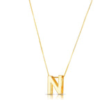 14K yellow gold block letter N initial necklace on a chain thumbnail 1