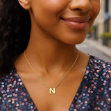 14K Yellow Gold Yours Truly Block Letter Initial N Necklace thumbnail 4