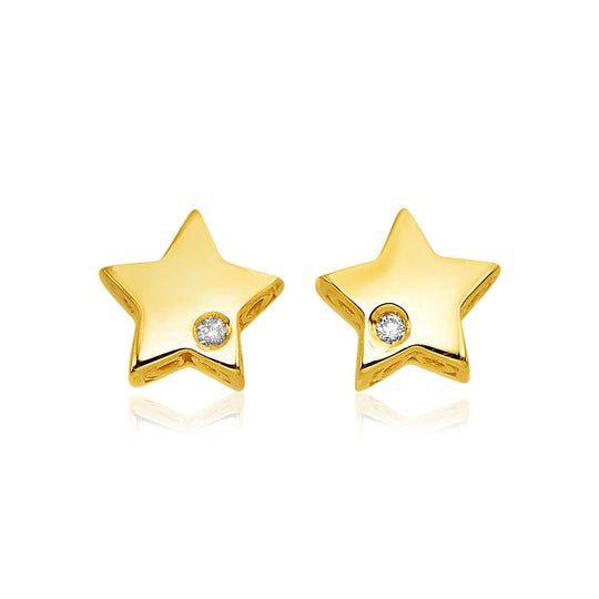14K yellow gold star earrings with 2 round diamond stones
