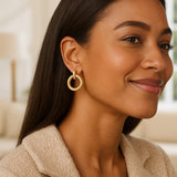 14K Yellow Gold Polished Round Linked Hoop Earrings thumbnail 2