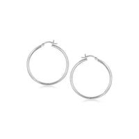 Sterling Silver Rhodium Plated Thin and Polished Hoop Style Earrings (2x35mm)
