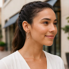Sterling Silver Rhodium Plated Thin and Polished Hoop Style Earrings (2x35mm)