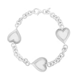 Sterling Silver Rhodium Plated Puffed Triple Heart Bracelet thumbnail 2