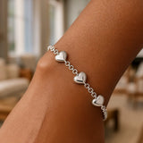Sterling Silver Rhodium Plated Puffed Triple Heart Bracelet thumbnail 4