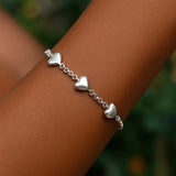 Sterling Silver Rhodium Plated Puffed Triple Heart Bracelet thumbnail 5