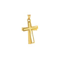 14K yellow gold double layer cross pendant with stacked overlapping design