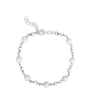 Sterling Silver Rhodium Plated Pearl Bead Bracelet