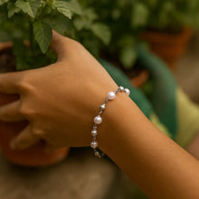 Sterling Silver Rhodium Plated Pearl Bead Bracelet