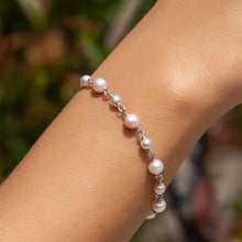 Sterling Silver Rhodium Plated Pearl Bead Bracelet