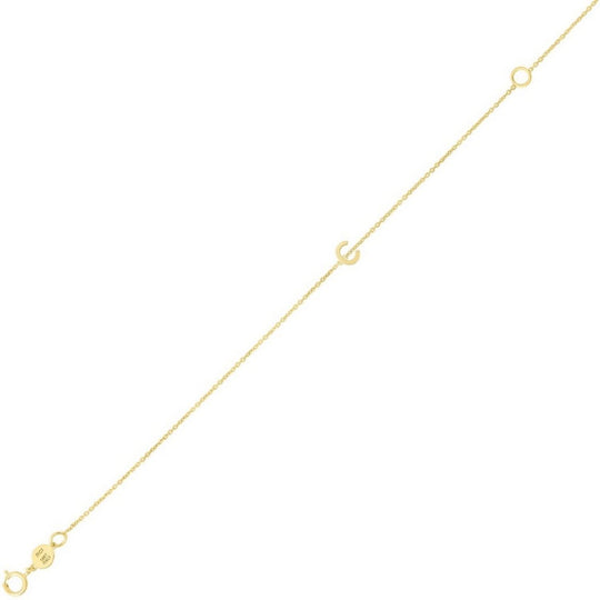 14K yellow gold mini initial C bracelet on fine cable-link chain