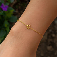 14K Yellow Gold Mini Initial C Bracelet
