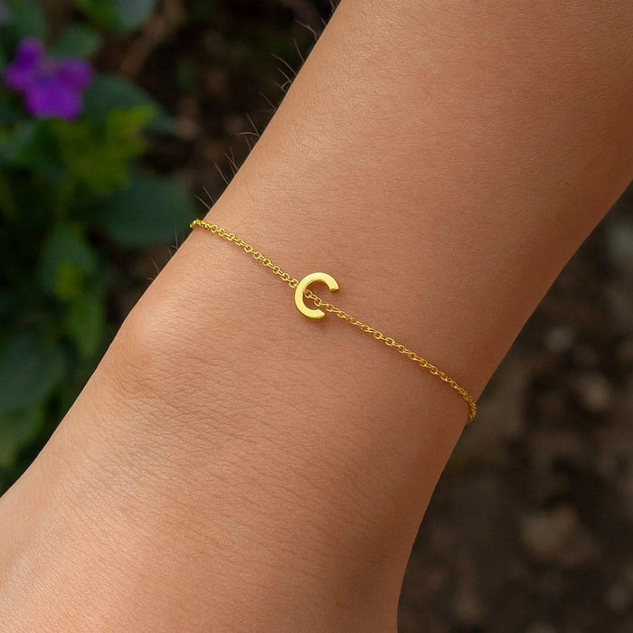 14K Yellow Gold Mini Initial C Bracelet