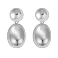 Rhodium plated sterling silver puffed oval double button drop earrings