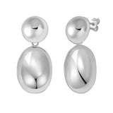 Sterling Silver Rhodium Plated Puffed Oval Double Button Drop Earrings thumbnail 2