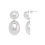 Sterling Silver Rhodium Plated Puffed Oval Double Button Drop Earrings thumbnail 3