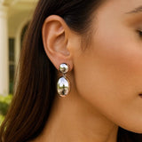 Sterling Silver Rhodium Plated Puffed Oval Double Button Drop Earrings thumbnail 4