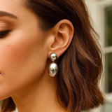 Sterling Silver Rhodium Plated Puffed Oval Double Button Drop Earrings thumbnail 5