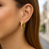 14K Yellow Gold Square Tube Hoop Earrings(3x20mm) thumbnail 2
