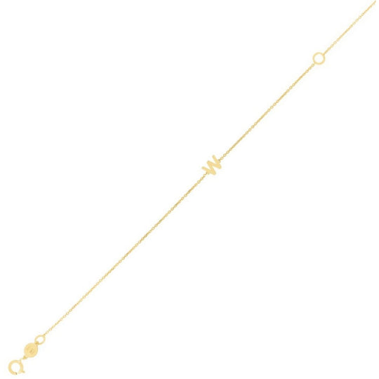 14K yellow gold mini initial W bracelet on a fine cable chain