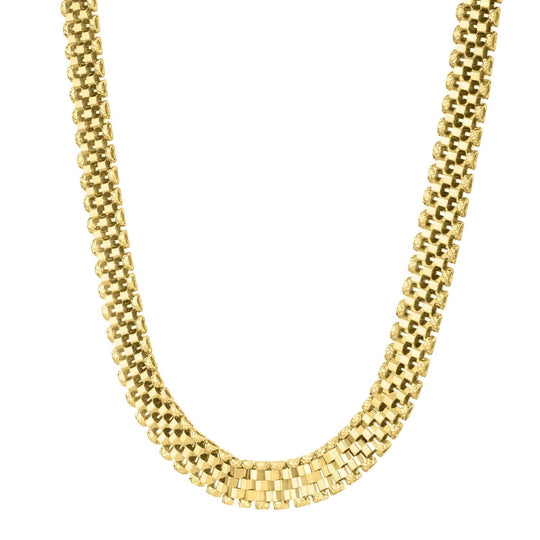 14K yellow gold panther link necklace, 9.60 mm wide flat chain