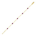 14K yellow gold station bracelet with round pink sapphire stones