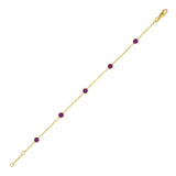 14K yellow gold station bracelet with round pink sapphire stones thumbnail 1