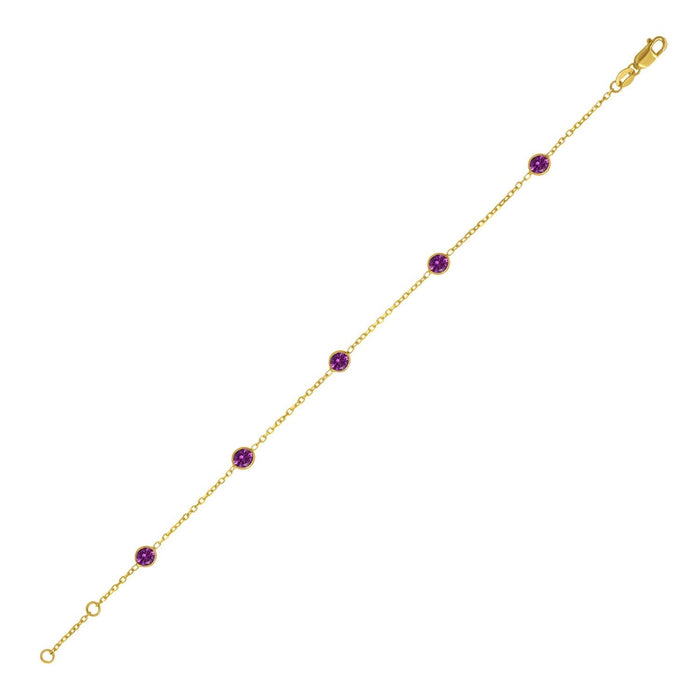 14K Yellow Gold Pink Sapphire Station Bracelet