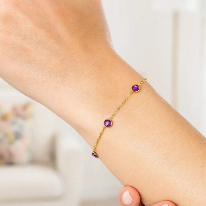 14K Yellow Gold Pink Sapphire Station Bracelet