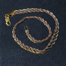 Load image into Gallery viewer, 10k Tri-Toned Gold Multi-Strand Rope Chain Bracelet (6.35 mm)