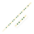 14K yellow gold bracelet with alternating malachite gemstone links